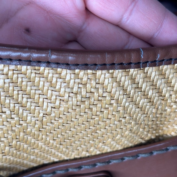 Francesco Biasia Beige Straw Brown Faux Leather Purse Shoulder Bag Satchel Tote - Picture 7 of 14